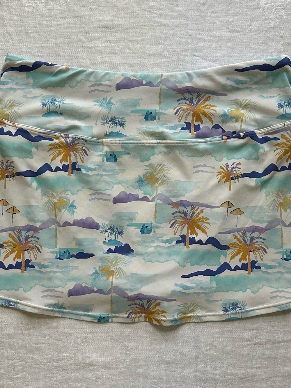 Tropical Palm Print Bikini Bottom in Light Blue & White